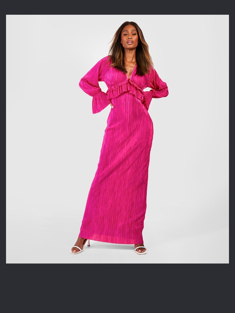 Boohoo Hot Pink Ruffle Maxi Dress